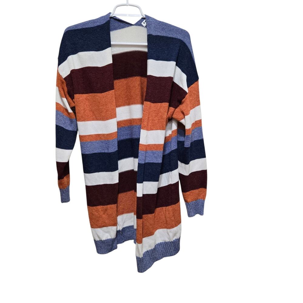 Ecowish Striped Duster Cardigan L Open Front Boho Sweater